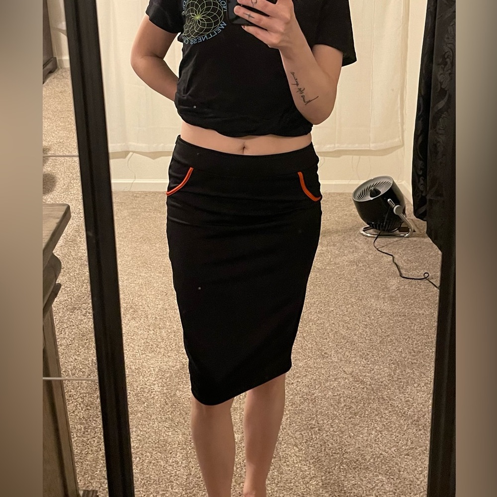 Red Ribbon Lace Up Pencil Skirt, Size Small - Picture 2 of 16